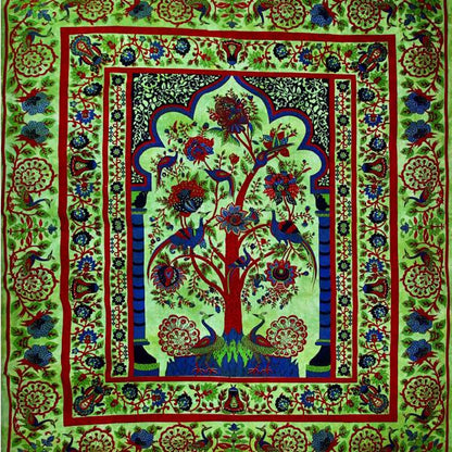 Tree Of Life Peacock Tapestry Green Wall Hanging Decor