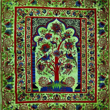 Tree Of Life Peacock Tapestry Green Wall Hanging Decor