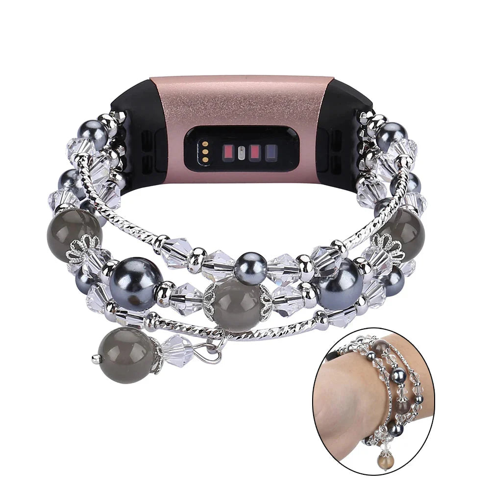 Fitbit Charge 6, 5, 4, 3, Fashion Beaded Strap