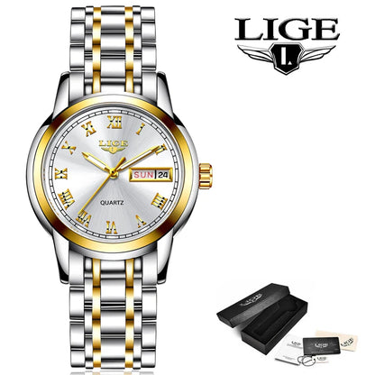 Women's Two Tone Stainless Steel Bracelet Watch Slim