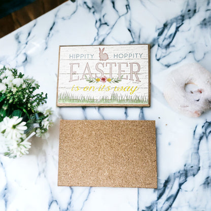 Easter Spring Floral Block Signs Set - Watercolor Bunny and Hippity Hoppity