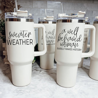Insulated 40oz Travel Mug With Handle, Lid & Straw - Sweater Weather Fall Mug