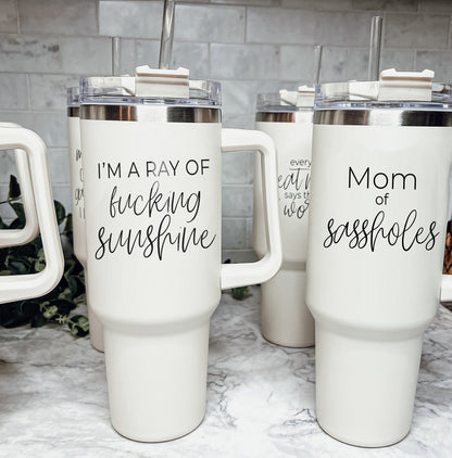Ray Of Sunshine 40oz Insulated Travel Mug With Handle Lid And Straw