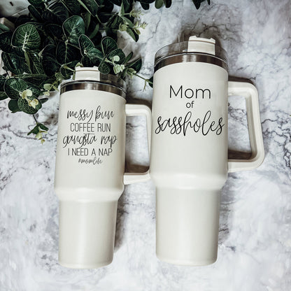 40oz Insulated Travel Tumbler With Handle Lid Straw - Funny Mom Gift Mug