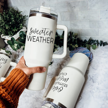 Insulated 40oz Travel Mug With Handle, Lid & Straw - Sweater Weather Fall Mug