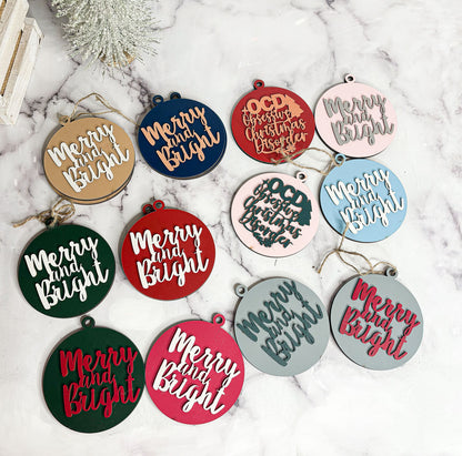 Imperfect Merry Bright 3D Handcrafted Wooden Christmas Ornament Set Limited Edition Tree Hanging Decor