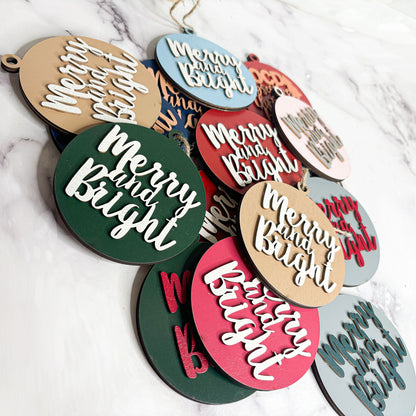 Imperfect Merry Bright 3D Handcrafted Wooden Christmas Ornament Set Limited Edition Tree Hanging Decor