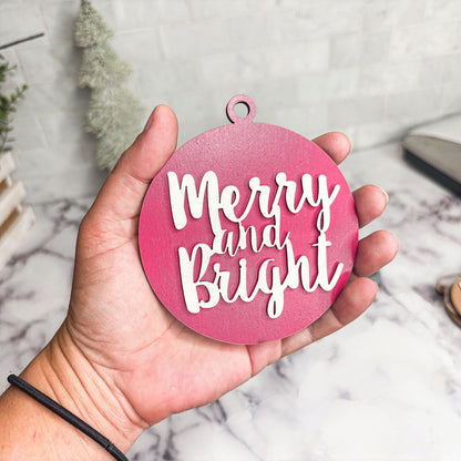 Imperfect Merry Bright 3D Handcrafted Wooden Christmas Ornament Set Limited Edition Tree Hanging Decor