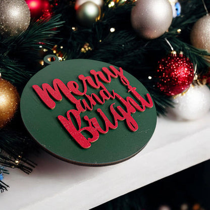 Imperfect Merry Bright 3D Handcrafted Wooden Christmas Ornament Set Limited Edition Tree Hanging Decor