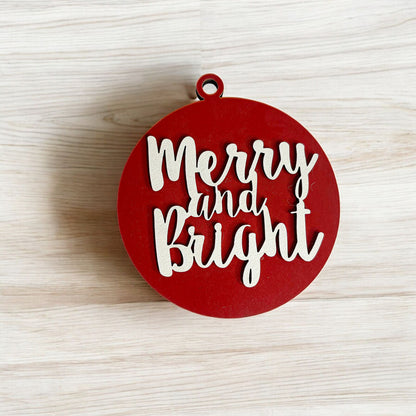 Imperfect Merry Bright 3D Handcrafted Wooden Christmas Ornament Set Limited Edition Tree Hanging Decor