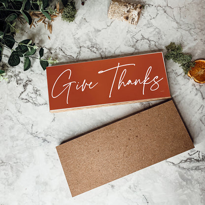 Give Thanks Rustic Wall Sign Set 10x4x1 Inch, Rust Background White Script, Single Or 2-Pack