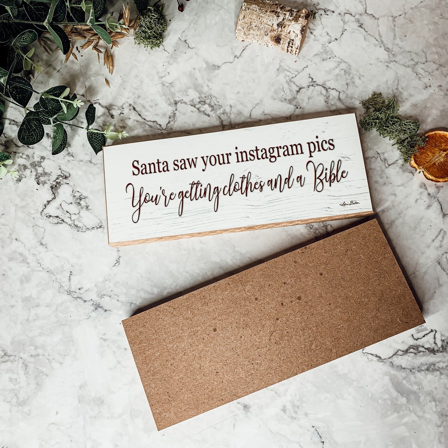 Handmade Wood Christmas Sign Santa Saw Your Instagram He Is Getting You Clothes And A Bible Mantel