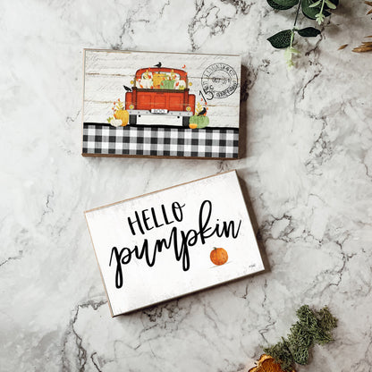 Hello Pumpkin Rustic Wood Sign 6x4 Fall Home Decor Off White Black Script