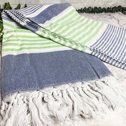Pop Of Summer Turkish Towel 180GSM Lightweight Cotton Peshtemal Beach Bath Towel With Fringe