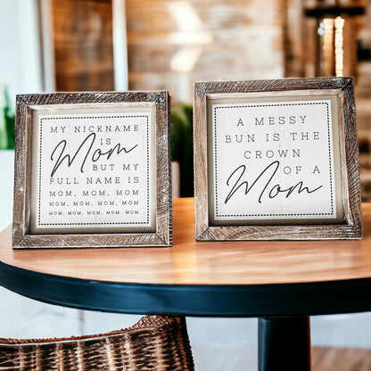 Mom Bun Double Sided 7 Inch Sign 7x7x1.5 Wooden Mom Anthem Home Decor Gift For Mothers