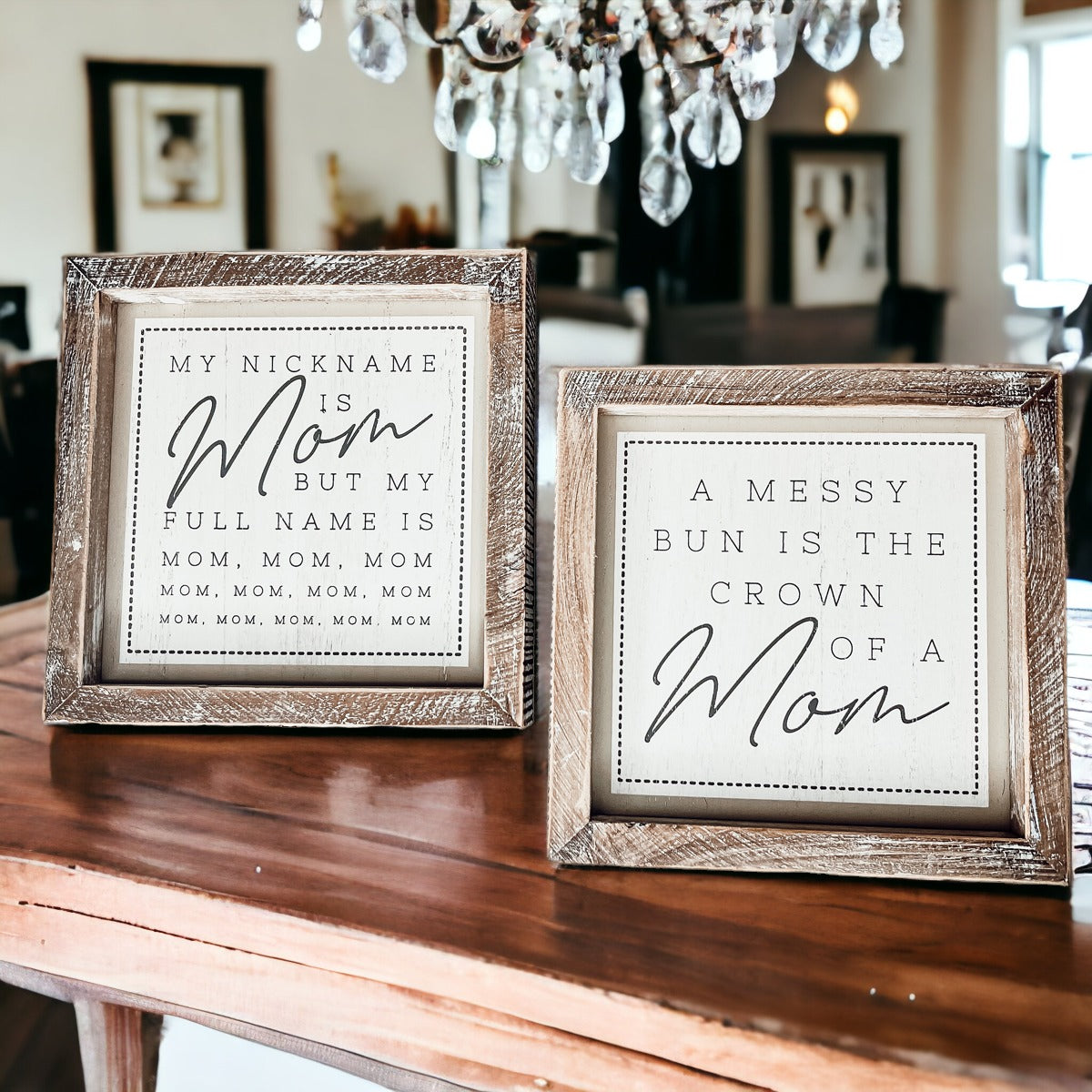 Mom Bun Double Sided 7 Inch Sign 7x7x1.5 Wooden Mom Anthem Home Decor Gift For Mothers