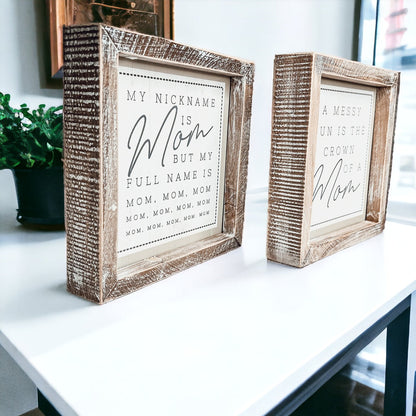 Mom Bun Double Sided 7 Inch Sign 7x7x1.5 Wooden Mom Anthem Home Decor Gift For Mothers