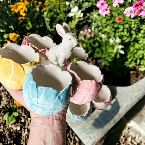 Pastel Easter Tidbit Dish Dolomite Bunny Or Bird 7in Spring Table Decor