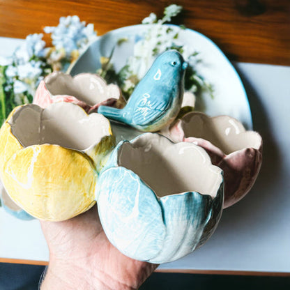 Pastel Easter Tidbit Dish Dolomite Bunny Or Bird 7in Spring Table Decor