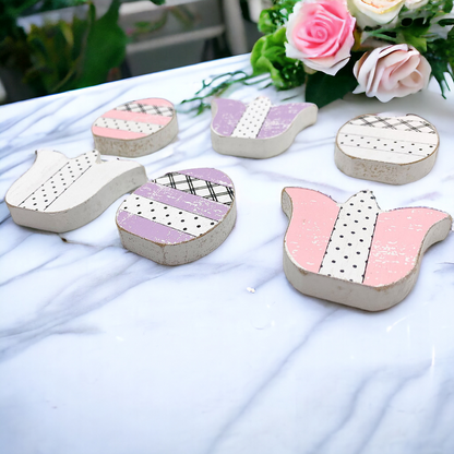 Handmade Wooden Spring Easter Decor 6Pc Accents Tulips And Easter Eggs Mantel Tier Tray Display