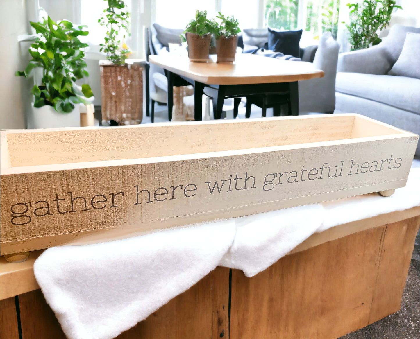 Gather Wooden Tray Long Box Centerpiece 20x12 Rustic Handmade Planter Decorative Storage
