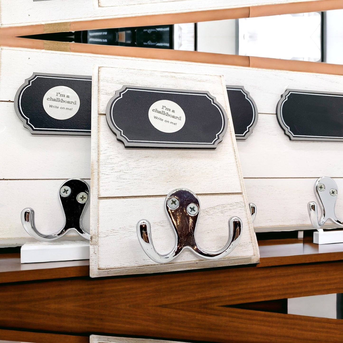 Chalkboard Wood Coat Hanger - Triple Hook Board With 3 Chalk Labels 15x6.75