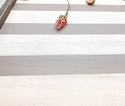 Gray White Striped Wooden Charger Tray 15x15x0.5 Inch Decorative Serving Tray Minimalist Home