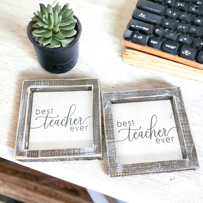 Best Teacher Ever Wooden Sign 5x5 Framed Gift For Teacher Appreciation Teacher Day Classroom Decor