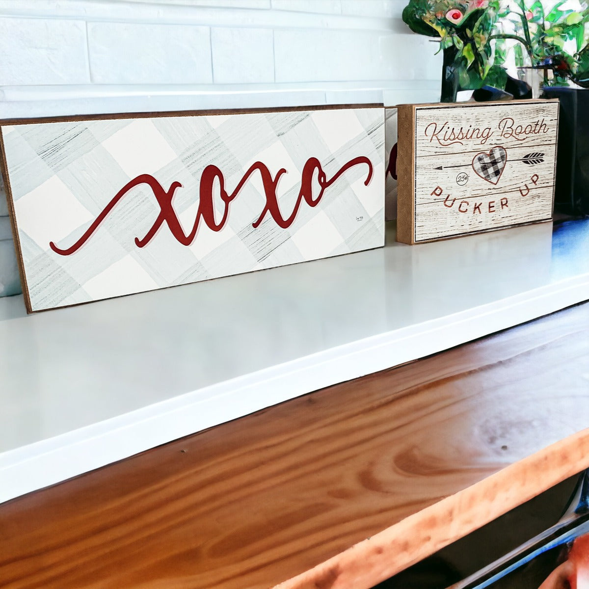 Kissing Booth Handmade Thick Wood Sign 6x4x1 Inch Valentine Tiered Tray Mantel Shelf Decor