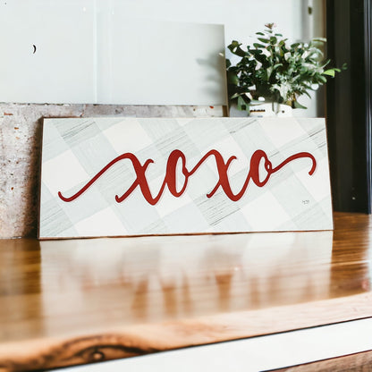 Handmade Thick Wood XOXO Sign Tabletop Shelf Mantel Valentines Decor Red Accent Rustic Home