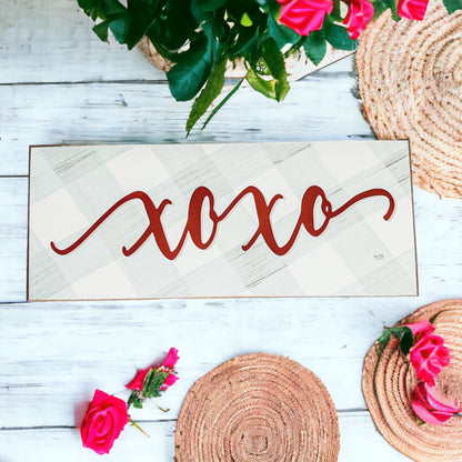 Handmade Thick Wood XOXO Sign Tabletop Shelf Mantel Valentines Decor Red Accent Rustic Home
