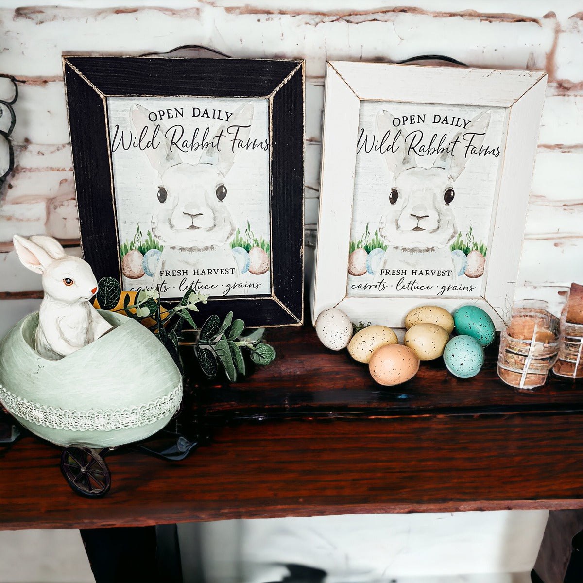 Wild Rabbit Farms Easter Sign 8x10 Framed Rustic Farmhouse Spring Decor Open Daily Fresh Harvest