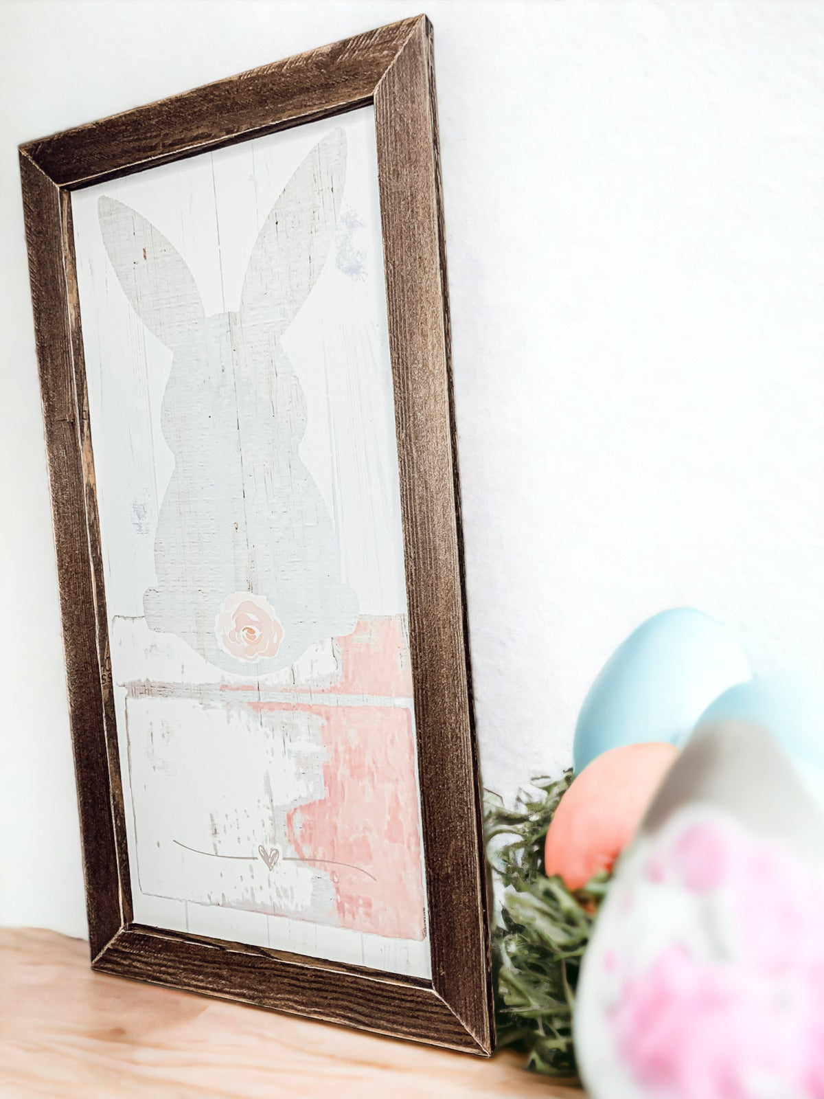 Bunny Tail Rustic Farmhouse Wooden Sign 24x12 Inch Spring Easter Decor Farmhouse Wall Hanging