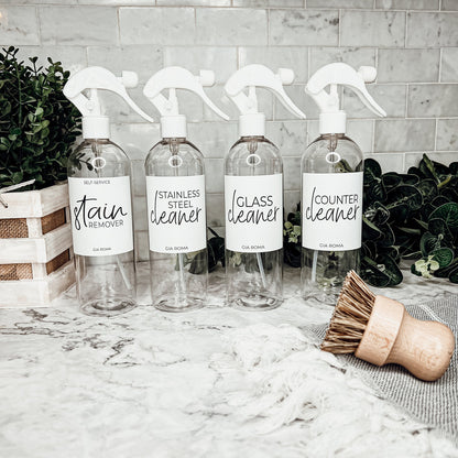 16oz Plastic Spray Bottles With White Or Black Waterproof Labels
