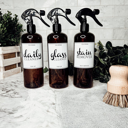 16oz Plastic Spray Bottles With White Or Black Waterproof Labels