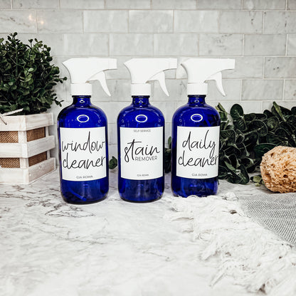 16oz Boston Round Glass Refillable Cleaning Bottles For Soap Lotion Dispensers