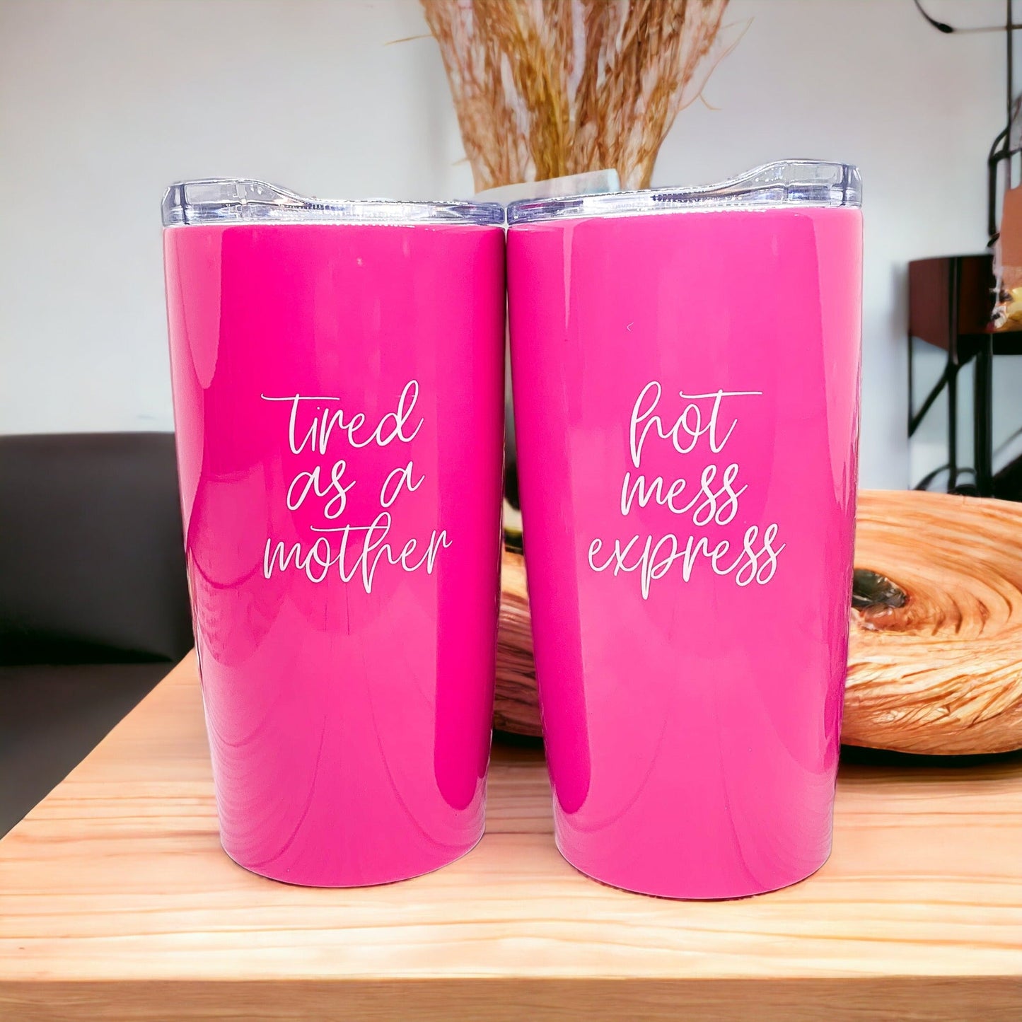 Pink Travel Mug 18oz Stainless Steel Tired As A Mother Insulated Coffee Tumbler Gift For Mom