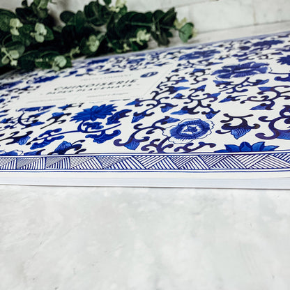 Chinoiserie Placemats Set Of 4 - Elegant Asian Floral Vinyl Placemats, Easy