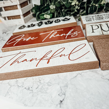 Give Thanks Rustic Wall Sign Set 10x4x1 Inch, Rust Background White Script, Single Or 2-Pack