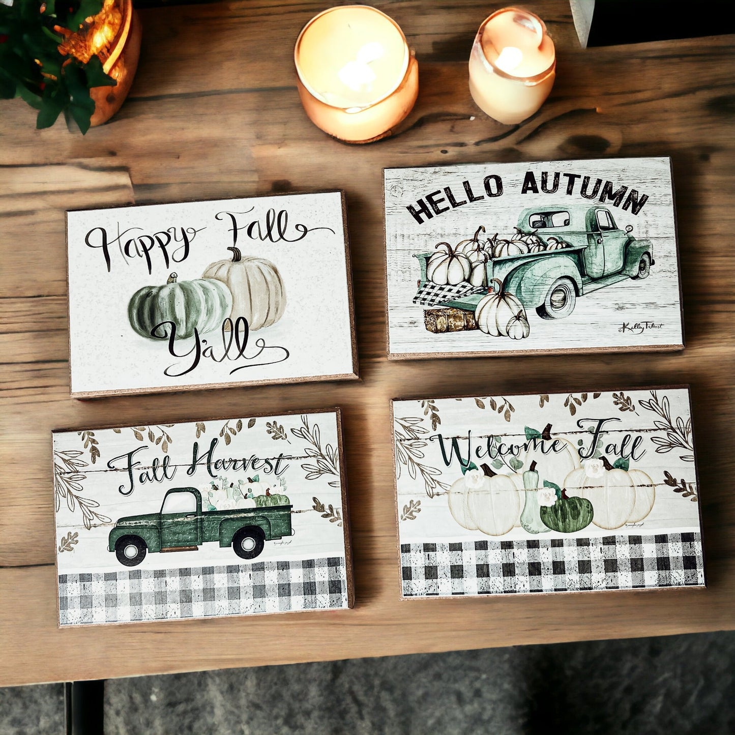 Fall Welcome Wooden Sign 6x4x1 Handmade Tiered Tray Shelf Mantel Decor