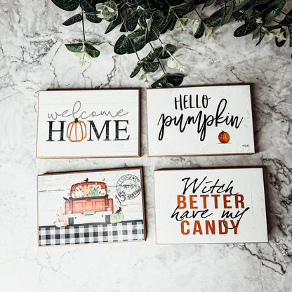 Hello Pumpkin Rustic Wood Sign 6x4 Fall Home Decor Off White Black Script