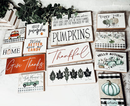 Pumpkins Wood Sign Rustic Fall Halloween Tabletop Shelf Mantel Decor 10x4x1