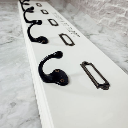 Wood Wall Mask And Hat Organizer With 6 Hooks For Coats Keys Scarves