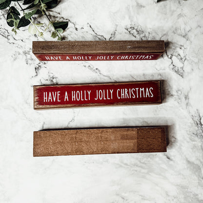 Holly Jolly Christmas Wooden Shelf Sitter Sign Holiday Mantel Shelf Decor Rustic Farmhouse