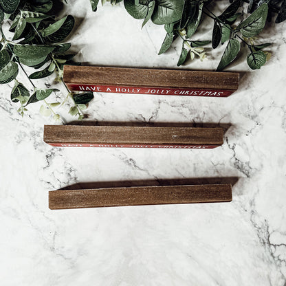 Holly Jolly Christmas Wooden Shelf Sitter Sign Holiday Mantel Shelf Decor Rustic Farmhouse