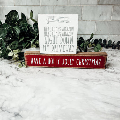 Holly Jolly Christmas Wooden Shelf Sitter Sign Holiday Mantel Shelf Decor Rustic Farmhouse