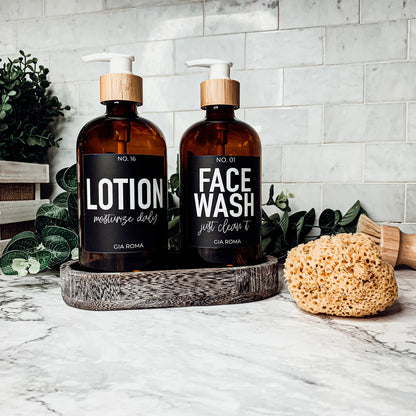 16oz Amber Glass Boston Round Soap Refill Bottle Black Label Set