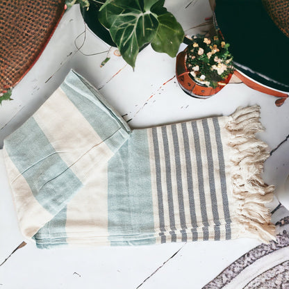 Mediterranean Cotton Bath Towel 180GSM Lightweight Gray Blue Summer