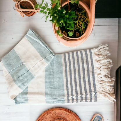 Mediterranean Cotton Bath Towel 180GSM Lightweight Gray Blue Summer