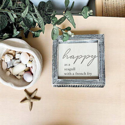 Happy As A Seagull Wooden Sign 5x5 Distressed Gray Frame Beach Decor Funny Coastal Gift